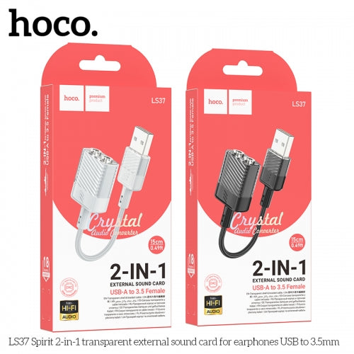 Hoco LS37 USB to Dual 3.5mm 2-in-1 Transparent External Sound Card Hoco LS37 USB to Dual 3.5mm 2-in-1 Transparent External Sound Card